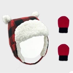 Cat & Jack Baby Boy Checkered Trapper Winter Hat and Mittens